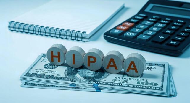 hipaa conformidad concepto salud seguro portabilidad y responsabilidad Actuar con dinero, calculadora, y bloc foto