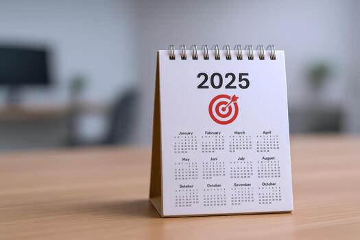 2025 Desk Calendar with Target Illustration Planning and Goal Setting for the New Year photo