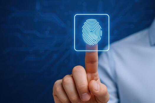 Fingerprint Authentication on Futuristic Interface Secure Biometric Identification for Modern Technology and Data Protection photo