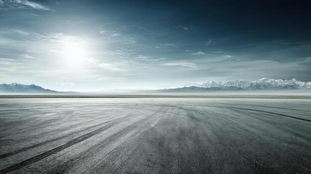 Open Asphalt Road Leading to Mountain Range Under a Bright Sky, Ideal for Transportation Concepts photo