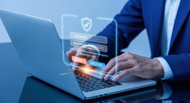 seguro iniciar sesión acceso en ordenador portátil en línea datos proteccion y ciber seguridad sistema concepto foto