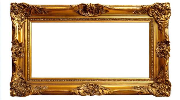 Ornate Gold Picture Frame with Blank White Center, Ideal for Artwork and Design Mockups photo