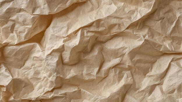 Crumpled Beige Paper Texture Close-Up Abstract Background with Creases and Wrinkles for Design and Overlays photo