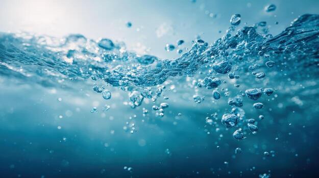 Underwater Bubbles Rising Fresh, Clean Water with a Textured Surface and Light, Ideal for Refreshment photo