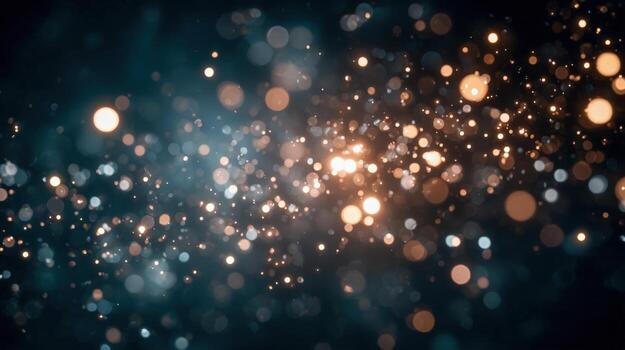 Elegant Glittering Bokeh Background with Golden and Teal Light Points for Festive and Celebratory Designs photo