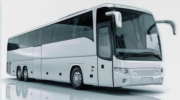 Sleek White Tour Bus on Isolated White Background for Transportation and Travel Concepts photo