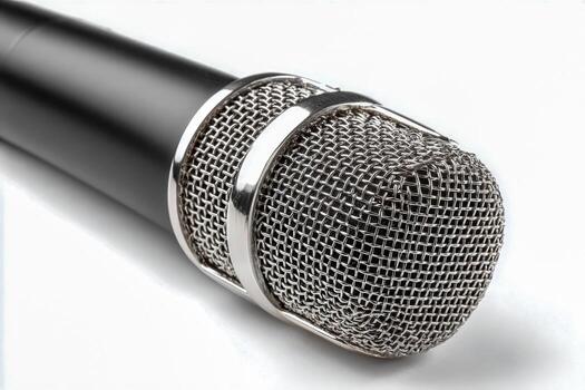Close-up of a Professional Microphone on White Background for Recording and Performance Applications photo