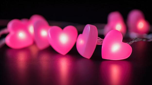 Romantic Heart-Shaped String Lights Glowing with Pink Illumination for Valentines Day or Special Occasions photo