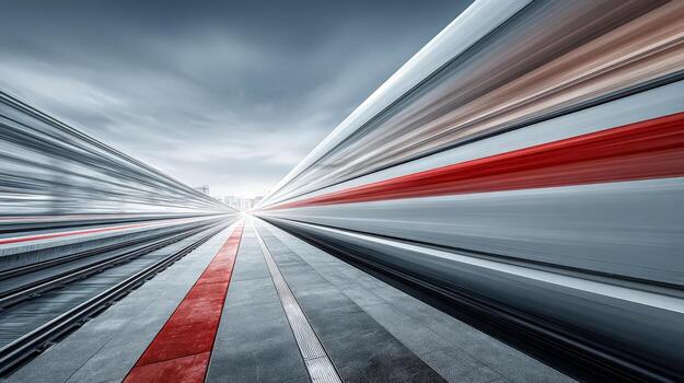 High-Speed Train on Tracks with Motion Blur Effect, Depicting Fast Transportation and Modern Technology photo