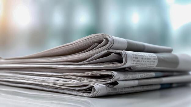 Stack of Folded Newspapers on a White Surface, Depicting Information, News, and Current Events photo