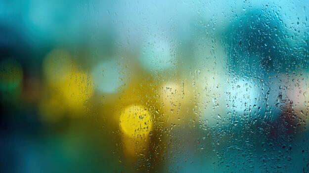 resumen imagen de gotas de lluvia en vaso con bokeh fondo, Perfecto para textura superposiciones y artístico composiciones foto