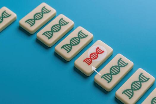 genético mutación concepto uno adn hebra en un fila marcado en rojo a ilustrar patología foto