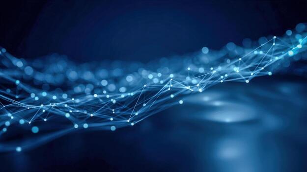 Abstract Network Connection Structure Blue Background with Connected Dots and Lines for Technology Concepts photo
