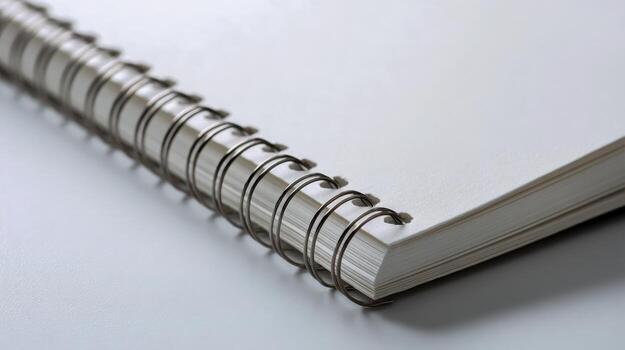 Close-up of a Spiral Bound Notebook with Blank White Pages, Perfect for Mockups or Design photo