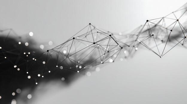 Abstract Network Connection Structure with Geometric Shapes in Monochrome for Modern Technology Concepts photo