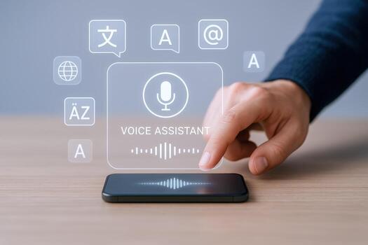 Voice Assistant Application on Smartphone with Persons Finger Pointing for Activating AI Technology photo
