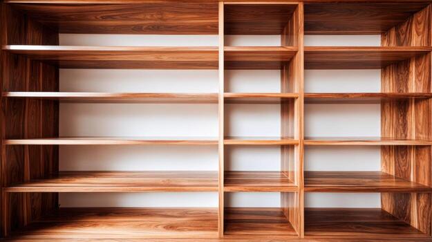 Empty Wooden Shelves Display Perfect for Product Mockups and Interior Design Visualizations - High Resolution photo