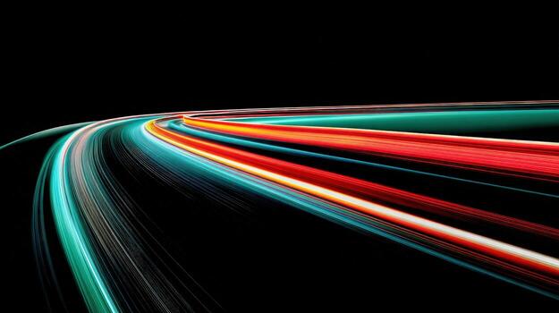 Dynamic Abstract Light Trails on Black Background for Futuristic and Technology Concepts photo