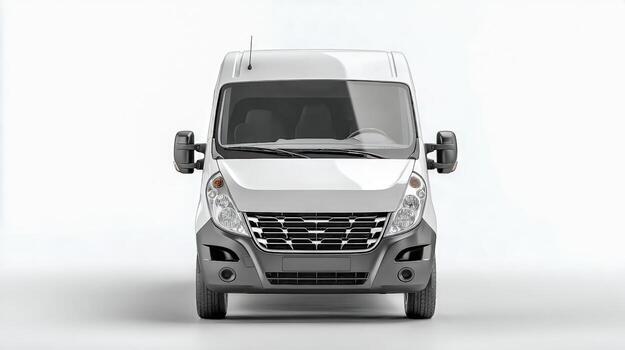 Front View of a White Delivery Van Isolated on White Background for Commercial Use photo