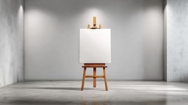 Easel with Blank Canvas in Art Gallery, Ideal for Mockups, Presentations and Creative Projects photo