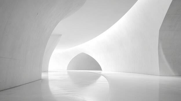 Abstract Architecture Interior with Smooth White Surfaces and Archways, Modern Design with Reflections photo