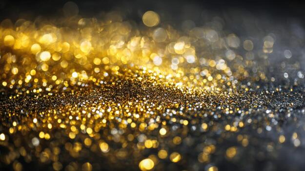 Elegant golden glitter particles on dark textured surface, creating a luxurious and festive background photo