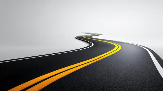 Winding Asphalt Road with Yellow Lines Leading into the Distance, Representing Journey and Future photo