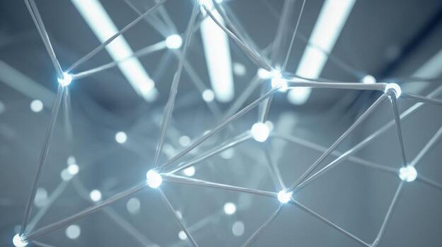 Abstract Neural Network Connection Interlinked Nodes Forming a Complex Technological Web with Depth of Field photo