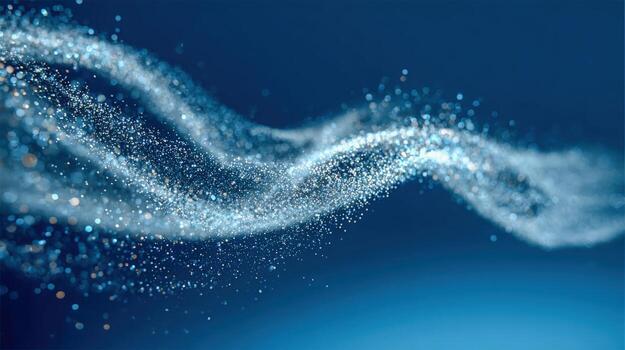 Abstract Particle Wave Background Elegant Flowing Design with Glittering Light on a Dark Blue Gradient photo