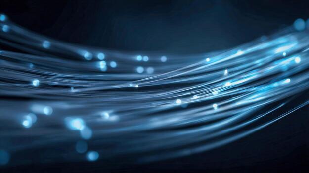 Fiber Optic Cables Flowing with Data, Blue Light Technology for High Speed Internet photo