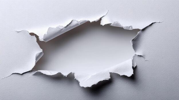 Torn Paper Hole Abstract Blank Space for Text or Image Overlay in White photo