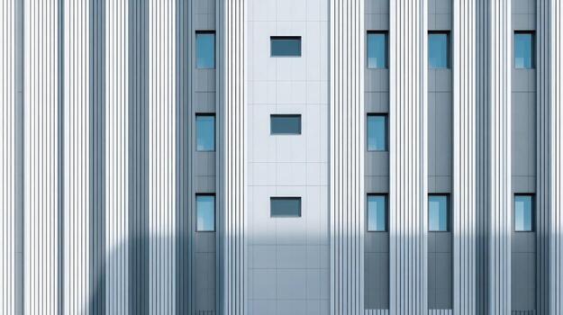 Modern Building Facade with Repeating Window Pattern and Vertical Lines, Architecture, Construction photo