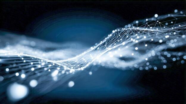 Abstract Wavy Plexus Network Background with Glowing Nodes, Representing Data Flow, Connectivity, and Future Technology photo