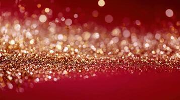 elegante oro Brillantina en rojo fondo - festivo, abstracto, y lujoso fiesta antecedentes foto