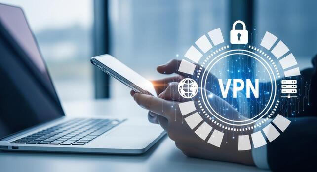 VPN Technology on Mobile Device for Secure Data Connection and Digital Privacy in the Modern World photo