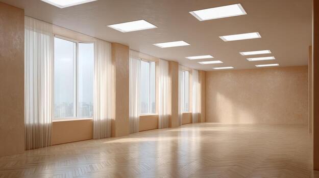Bright Empty Room with Large Windows and Neutral Colors, Ideal for Office or Studio Space photo