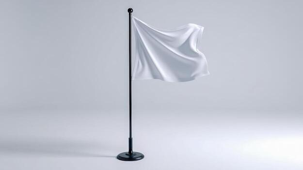 Blank White Flag Waving Mockup on Pole, Isolated for Design Element and Presentation photo