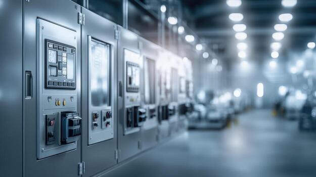 Industrial Control Panels and Automated Manufacturing Systems in Modern Factory Setting for Automation and Control photo