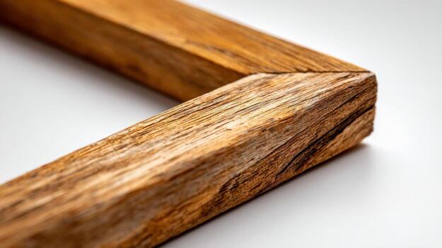 Rustic Wooden Frame Corner Detail on White Background for Mockups and Graphic Design Projects photo