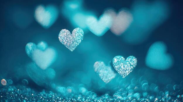Sparkling Blue Hearts Bokeh Background for Valentines Day, Romance, and Celebration in Abstract Style photo