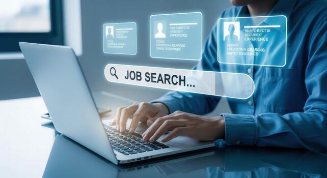 Professional Actively Seeking Employment Via Online Job Search Platform on Laptop Computer photo