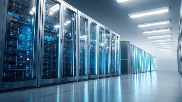 Data Center Server Room High-Tech Infrastructure for Cloud Computing and Information Technology Solutions photo