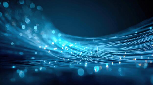 Abstract Fiber Optic Cables Forming Swirling Light Trails for High-Speed Data Transfer and Communication Technology photo