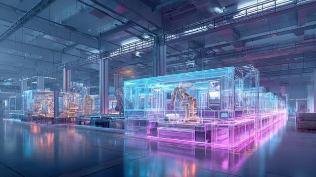 Automated Production Line in a Modern Factory Futuristic Technology and Industrial Manufacturing Processes photo