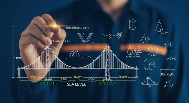 arquitectónico ingeniero visualizante puente diseño con holograma tecnología para sostenible infraestructura y urbano desarrollo foto