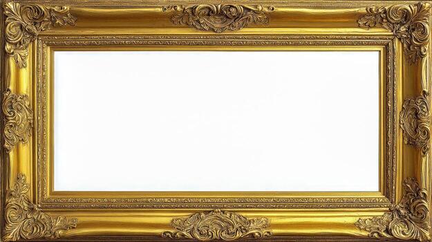 Elegant Ornate Gold Picture Frame Isolated on White Background for Artwork Mockups and Creative Design photo