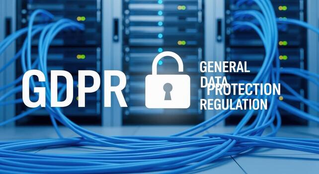 GDPR Compliance Illustration Data Protection Concept with Padlock Symbol and Network Servers in Background photo