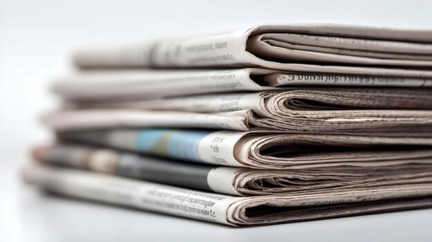 Stack of Folded Newspapers Close Up Displaying Daily News and Information For Readers photo