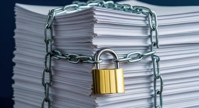 Confidential Documents Secured with Chain and Padlock Information Security and Data Protection Concept photo