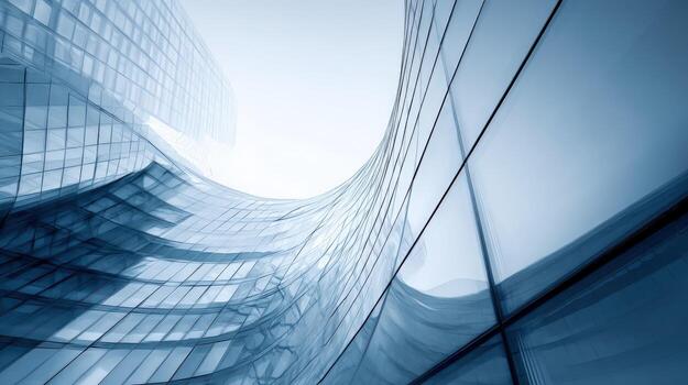 Modern Architecture Abstract Glass Building Facade with Smooth Curves and Reflective Surfaces for Business photo